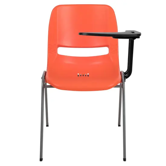 Emma and Oliver Ergonomic Shell Chair with Left Handed Flip-Up Tablet - Tablet Arm Desk Orange {5}