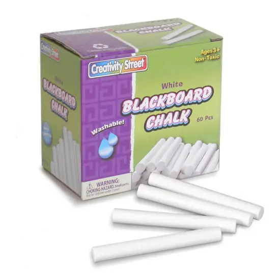 Blackboard Chalk, White, 3/8" x 3-1/4", 60 Pieces Per Pack, 12 Packs {2}