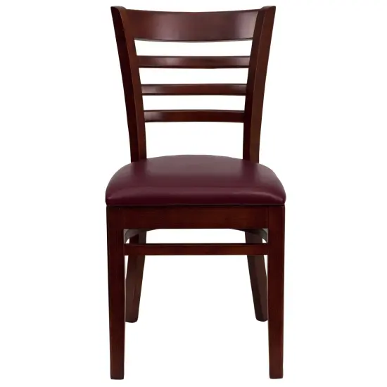 Emma and Oliver 2 Pack Ladder Back Wooden Restaurant Chair BlackVinyl/Cherry {7}