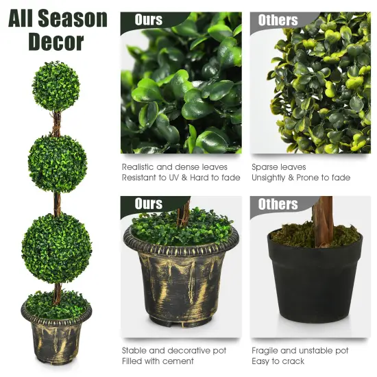 Costway 4' Artificial Topiary Triple Ball Tree Plant Indoor Outdoor UV Resistant {4}