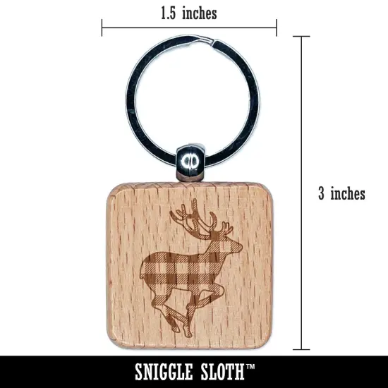 Plaid Deer Buck Buffalo Print Engraved Wood Square Keychain Tag Charm {2}