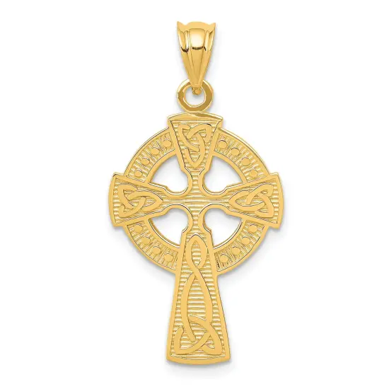 14K Yellow Gold Celtic Knot Cross Pendant Charm Jewelry 33mm x 17mm {1}