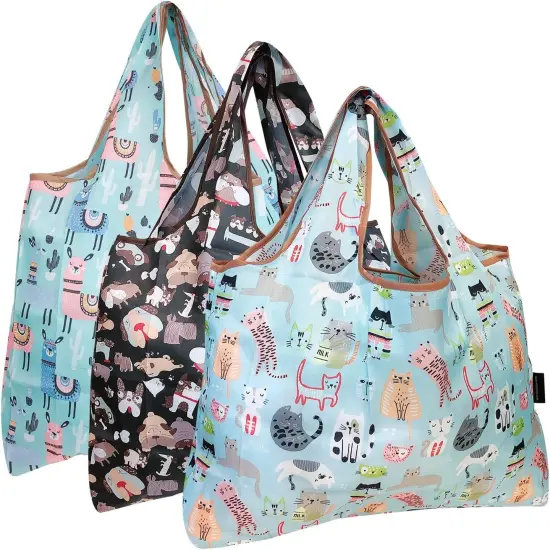 Wrapables Large Foldable Tote Nylon Reusable Grocery Bag, 3 Pack Summer Animals {7}