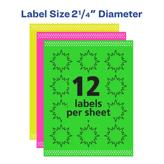 Avery Neon Address Labels with Sure Feed for Laser Printers, 2-1/4", Assorted Colors, 180 Burst Labels (5995) {4}