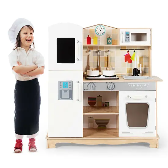 Wooden Kids Pretend Kitchen Playset Cooking Play Toy with Utensils and Sound {2}