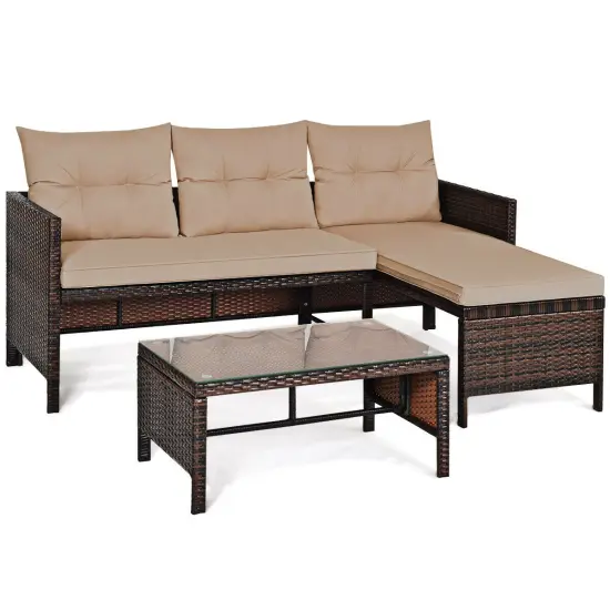 3 Piece Patio Wicker Rattan Sofa Set Beige {3}
