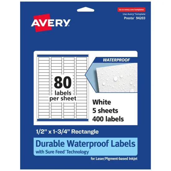 Avery Waterproof Rectangle Labels with Sure Feed, .5" x 1.75" {1}