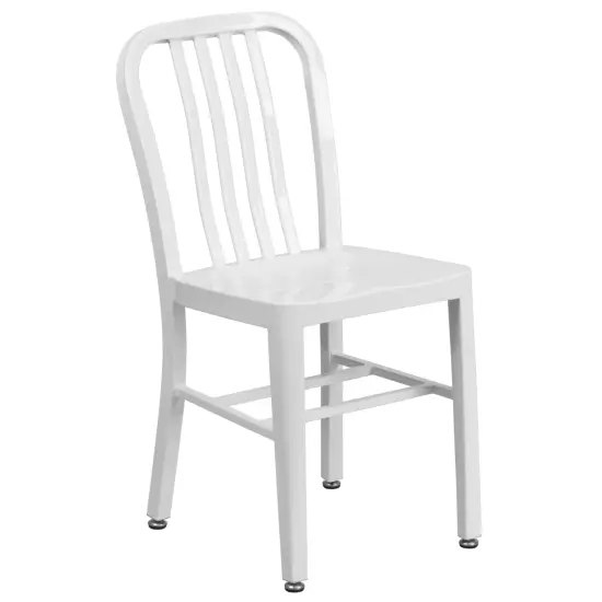Emma and Oliver Commercial Grade 24" Round Metal Indoor-Outdoor Table Set & 2 Slat Back Chairs White {4}
