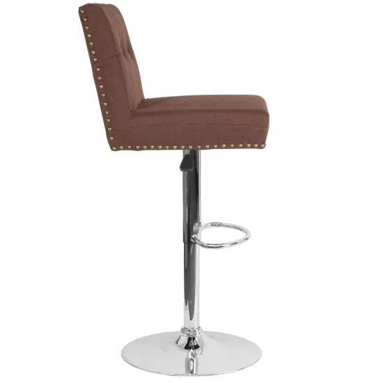 Emma and Oliver Tufted Back Adjustable Height Barstool with Accent Nail Trim Brown Fabric {4}