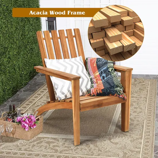 Costway 2PCS Patio Acacia Wood Adirondack Chair Lounge Armchair sturdy Outdoor Garden {6}