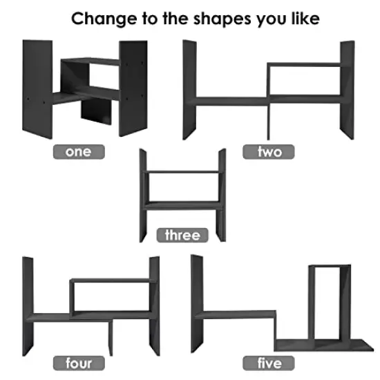 Wood Adjustable Desktop Storage Organizer Display Shelf Rack, Office Supplies Desk Organizer,Black {5}