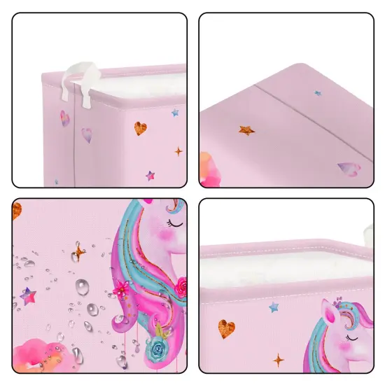 Adorable Pink Unicorn Basket for Girls Rectangle Cloud Star Heart Shelf Basket Clothes Books Toy Storage Cube, 21L {4}