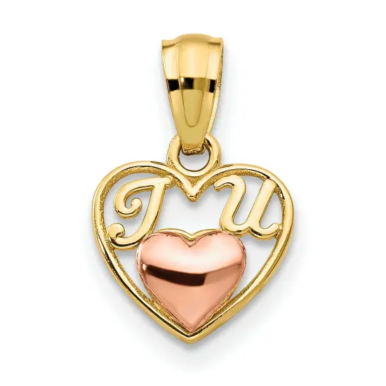 14K Rose Yellow Two Tone Gold Mini I Love U Pendant Jewerly {1}
