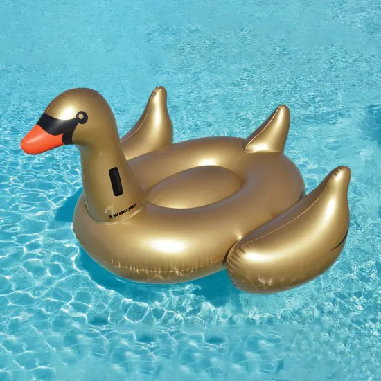 Swim Central Inflatable Gold Giant Swan Swimming Pool Ride-On Float - 75" {5}