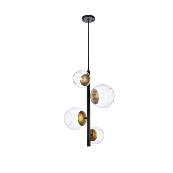 Wells 18 inch pendant in black and brass with clear shade {1}