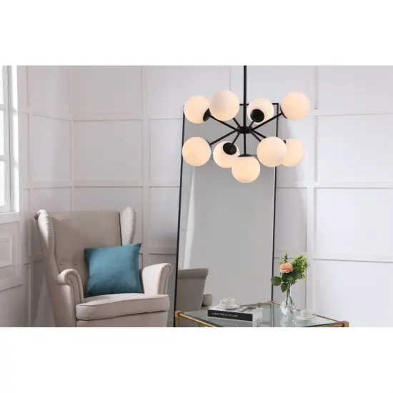 Jupiter 9 light Black and Frosted White glass pendant {2}
