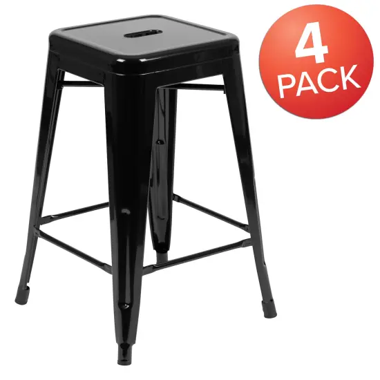 Emma and Oliver 4 Pack 24" High Metal Indoor Counter Bar Stool - Stackable Stool Gun Metal {9}
