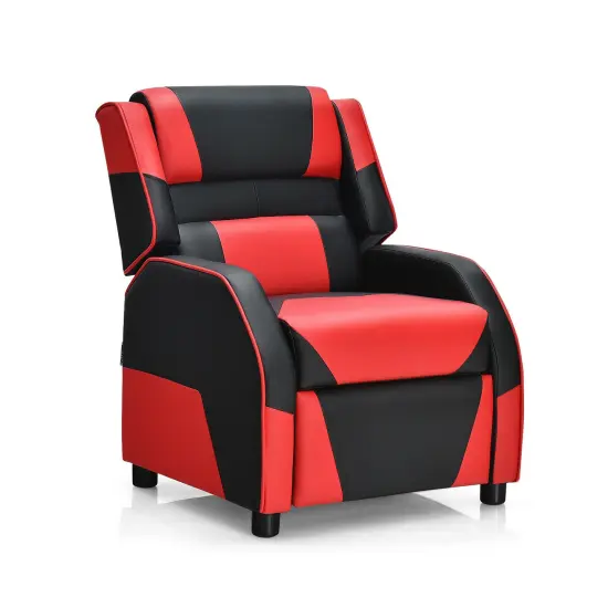 Kids Youth PU Leather Gaming Sofa Recliner with Headrest and Footrest Red {1}