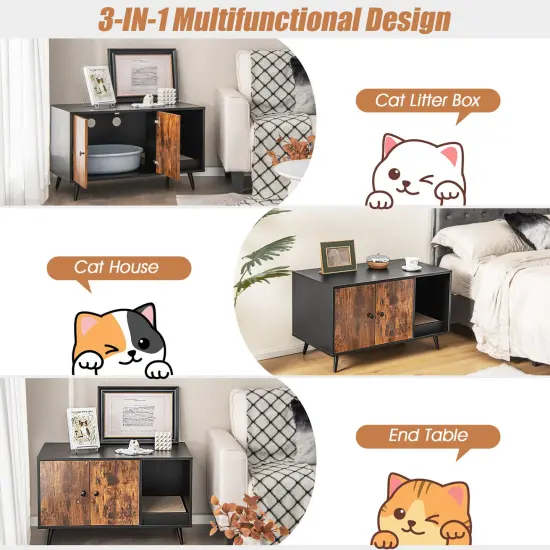 Cat Litter Box Enclosure with Double Door Cabinet {3}