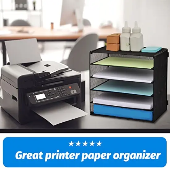 5 Slot Desk Organizer Tray, Mesh File Paper Letter Tray Desktop Paper Sorter Literature Organizer Rack for Home, Office, or School, Black {4}