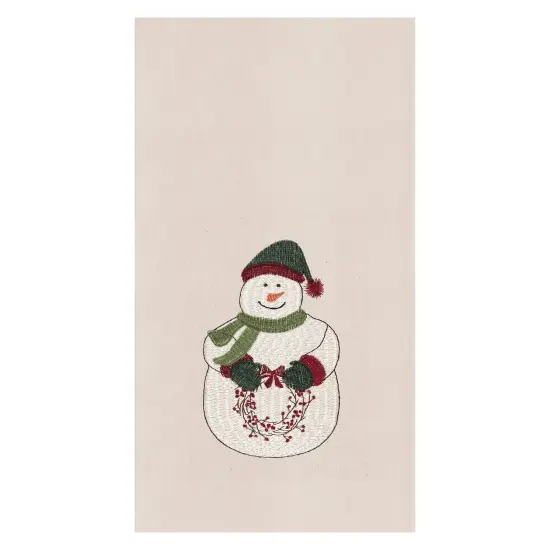 Holly Snowman Embroidered Cotton Flour Sack Kitchen Towel Dishtowel {1}