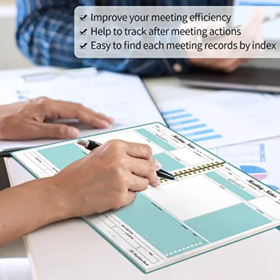 Meeting Notebook with Action Items Project Planner for Note Taking Office and Business Agenda Organizer for Men and Women 160 Pages 7 x 10 Inches Teal {6}