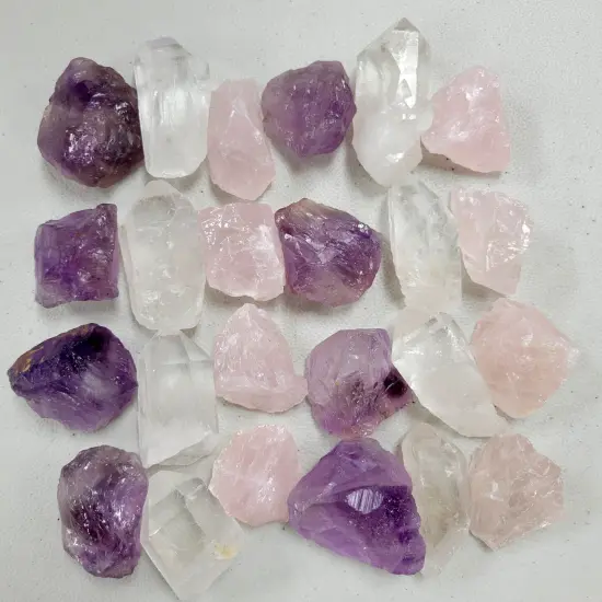Rose Quartz, Amethyst, Quartz Crystal Point - Crystal Beginner Trio Set {4}