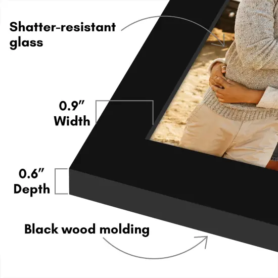 Americanflat Tri-Folding Picture Frame - Displays Two Photos at Once - Double Hinged Picture Frame - Shatter Resistant Glass - Tabletop Display Picture Frame - Black {9}