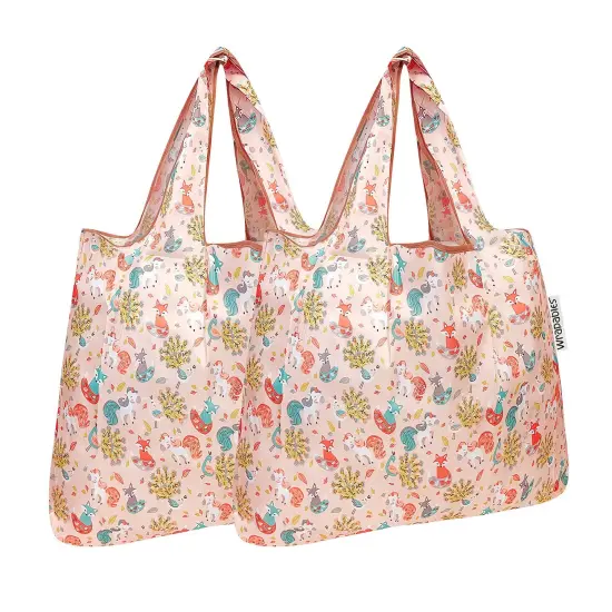 Wrapables Foldable Tote Nylon Reusable Grocery Bag (Set of 2) Fantastic Creatures {1}