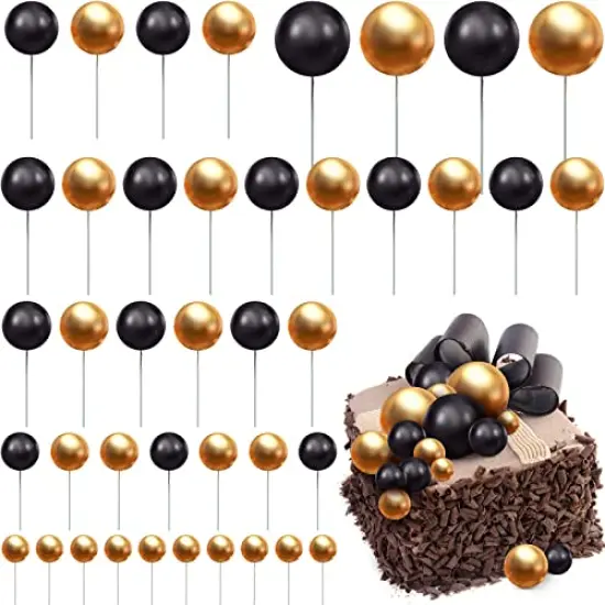 66 Pieces Mini Balloon Cake Topper Set - Includes Faux Pearl Balls and Cake Picks in Gold and Black for DIY Cake Insert Topper, Perfect for Anniversary, Graduation, Birthday Party, and Baby Shower Decorations {2}