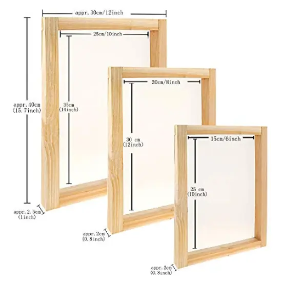 23 Pieces Screen Printing Starter kit Include 3 Different Size of Wood Silk Screen Printing Frame with Mesh, Screen Printing Squeegees, Inkjet Transparency Film, Ink Knife, and Mask Tape {6}