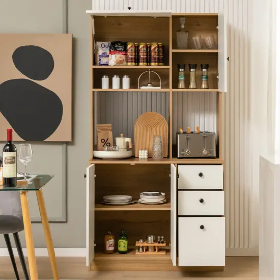 71 Inch Kitchen Pantry with 3 Storage Cabinet and 3 Deep Drawers {1}