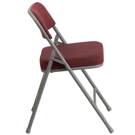 Emma and Oliver 2 Pack Premium Curved Triple Braced & Hinged Fabric Upholstered Metal Folding Chair Burgundy {5}