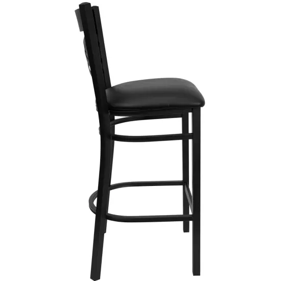 Emma and Oliver 2 Pack "X" Back Metal Restaurant Barstool BlackVYL/BlackMetal {4}