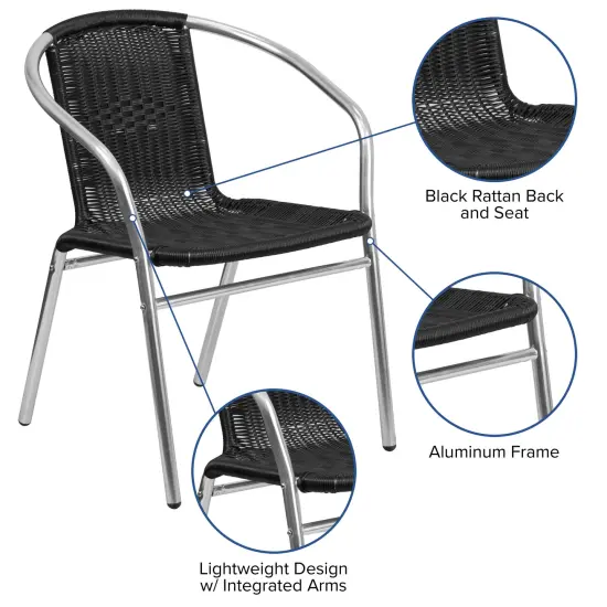 Emma and Oliver Commercial Aluminum/Rattan Restaurant Dining Stack Chair Aluminum and Black {2}