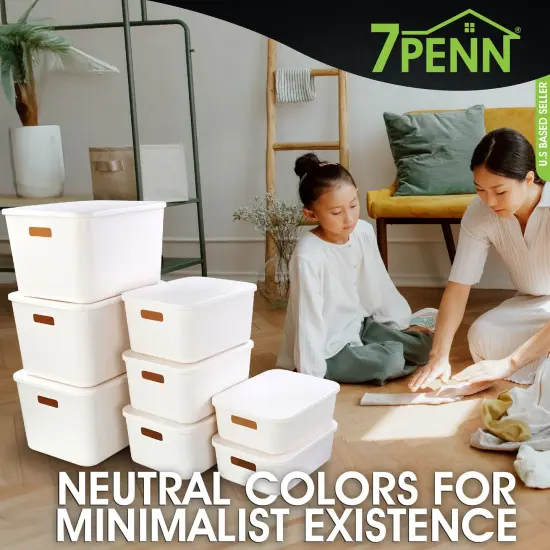 7Penn Pantry Organizer Bins 8 Pieces - White Nordic Plastic Basket Set with Lids {6}