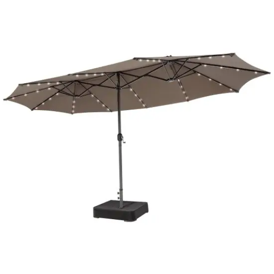 15 Ft Solar Led Patio Double-sided Umbrella Market Umbrella With Weight Base Coffee {3}