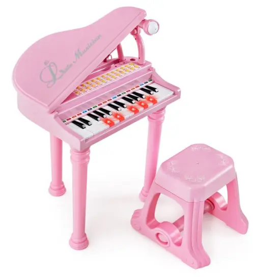 31 Keys Kids Piano Keyboard with Stool and Piano Lid Pink {8}