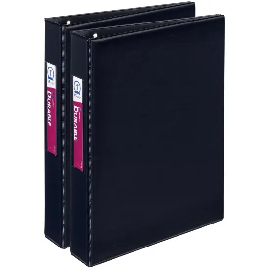 Avery 1" Mini Durable 3 Ring Binders, Round Rings, Holds 5-1/2" x 8-1/2" Paper, 175-Sheet Capacity, Black, 2 Pack (13456) {1}