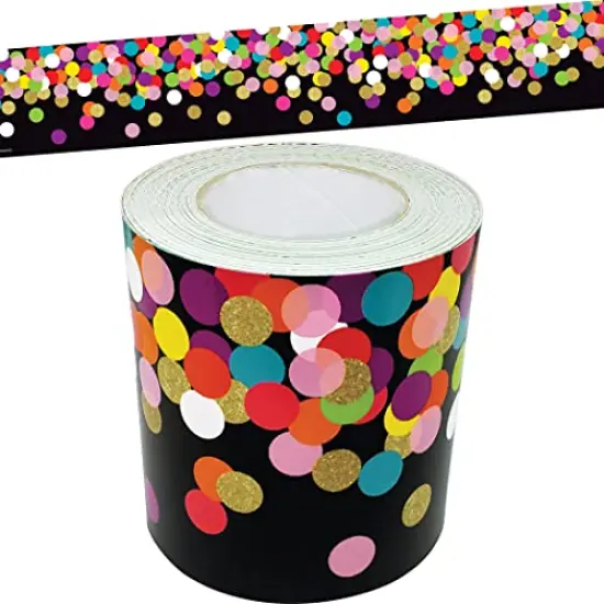 Colorful Confetti on Black Straight Rolled Border Trim - 50ft - Decorate Bulletin Boards, Walls, Desks, Windows, Doors, Lockers, Schools, Classrooms, Homeschool & Offices {1}
