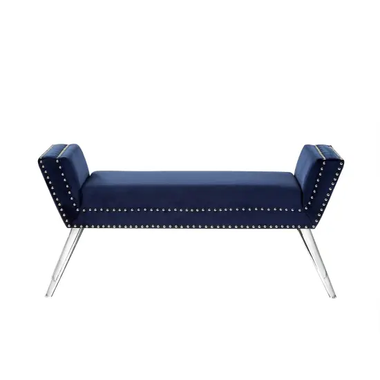 Lexi Velvet Nailhead Trim Acrylic Leg Ottoman Bench Navy {3}