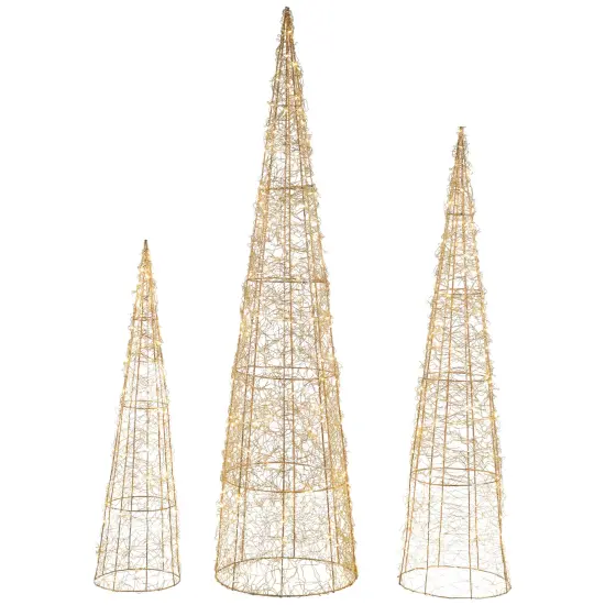 Northlight LED Lighted Twinkle Outdoor Christmas Cone Trees - 39.5" - Copper - Set of 3 Brown {1}