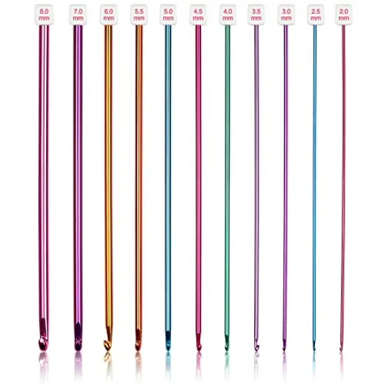 11 Pcs Long Crochet Hook Set,Tunisian Crochet Hooks Multicolor Afghan Crochet Needles for Crocheting, 2mm(B)-8mm(L), Great Knitting & Crochet Supplies Tool Set for Beginner, Crocheter & Knitter {2}