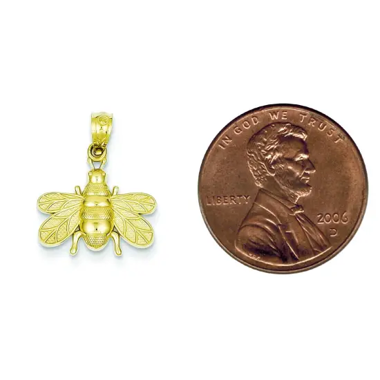 14K Yellow Gold Bee Charm Polished Pendant Jewelry 19mm x 15mm {2}
