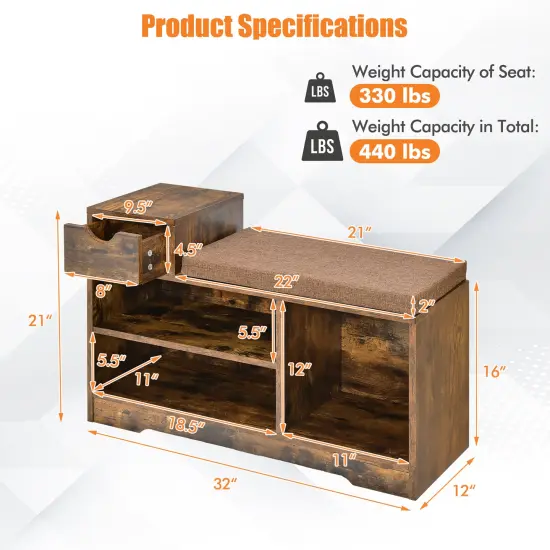 Costway 2-tier Shoe Bench Storage Shoe Rack Organizer Cabinet with Cushion for Entryway {4}