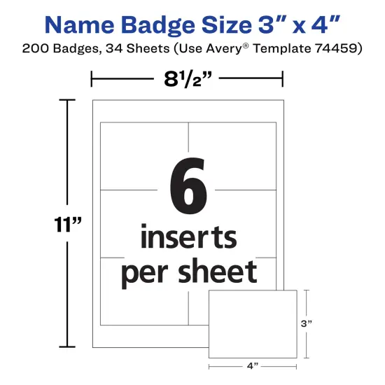 Avery Customizable Name Badges, 3" x 4", 2 Packs, 200 Badge Holders with Cords and 204 Printable Name Tag Inserts Total (46019) {2}