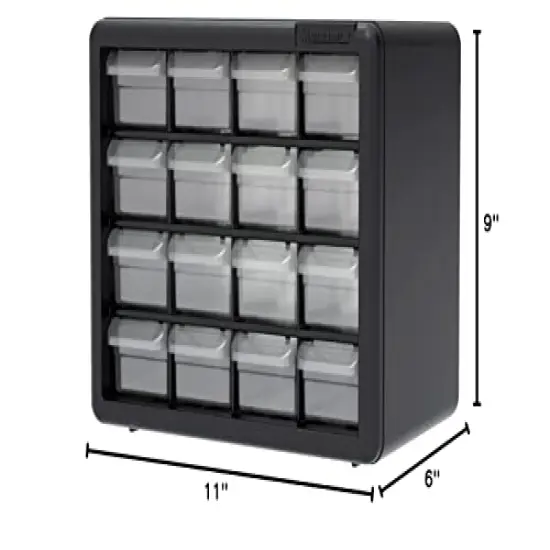 Akro-Mils 10116, 16 Drawer Plastic Parts Storage Hardware and Craft Cabinet, 10-1/2-Inch W x 6-1/2-Inch D x 8-1/2-Inch H, Black {2}
