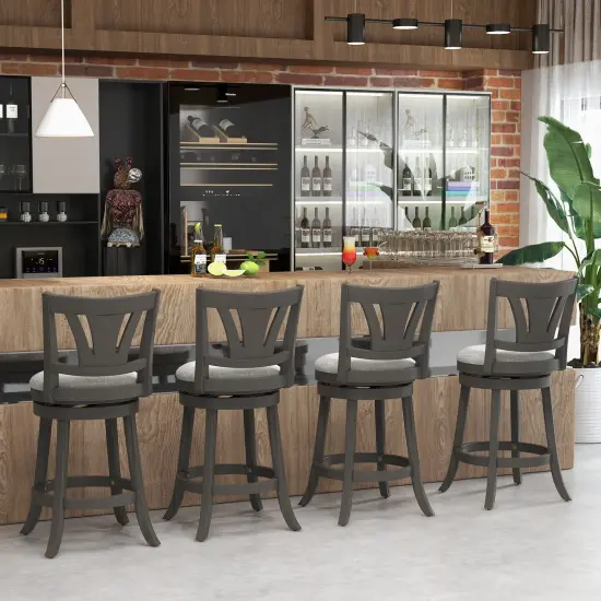 Costway 26.5'' Swivel Bar Stool Counter Height with Curved Backrest & Rubber Wood Legs {5}