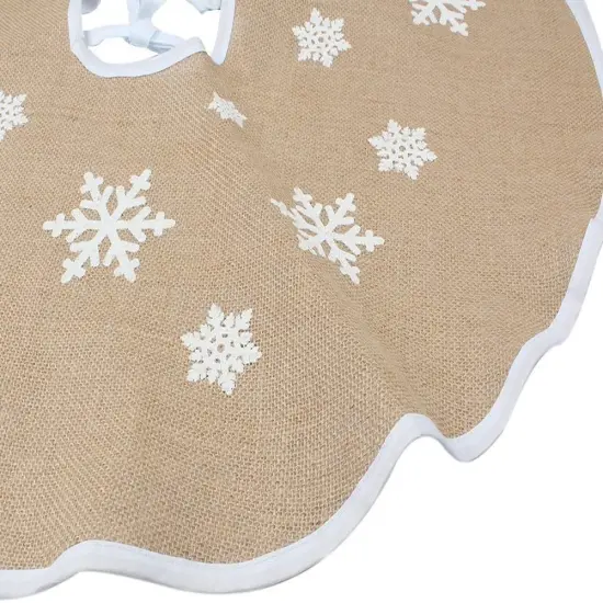 48 In Christmas Tree Skirt Countryside Burlap Tree Skirt White Snowflake Printed Xmas New Year Holiday Decorations Indoor Outdoor {6}