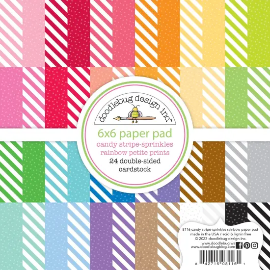 Doodlebug Petite Prints Double-Sided Paper Pad 6"X6" 24/Pkg-Candy Stripe-Sprinkles {1}